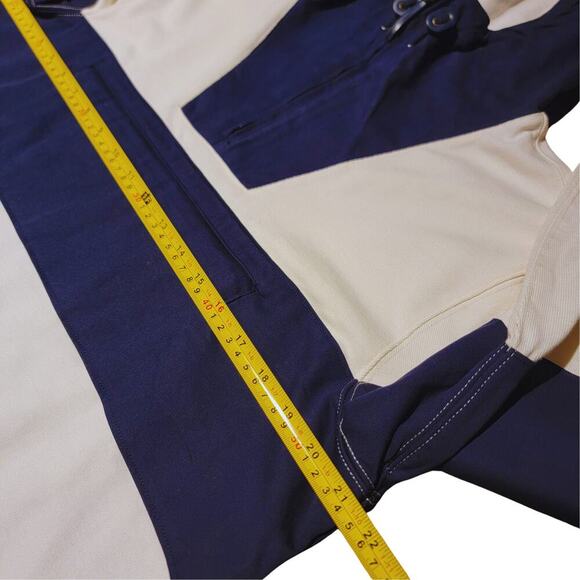 J.CREW Navy / Ivory Hooded Rugby Anorak Sweatshirt Mens S Comfy Pocket Training - Picture 13 of 16